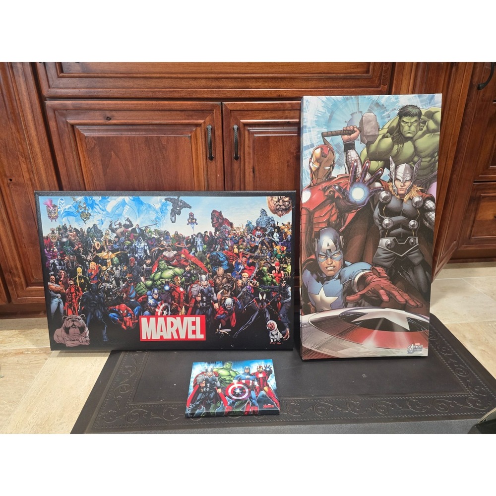 Lot of 3 Marvel Avengers Iron Man Captain American Hulk Thor Large Canvas Prints